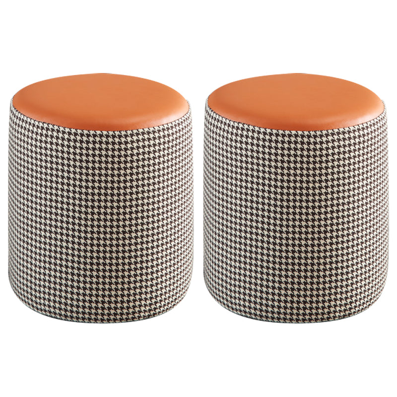 Modern Water Resistant Ottoman Circle Shape Orange Genuine Leather Cube