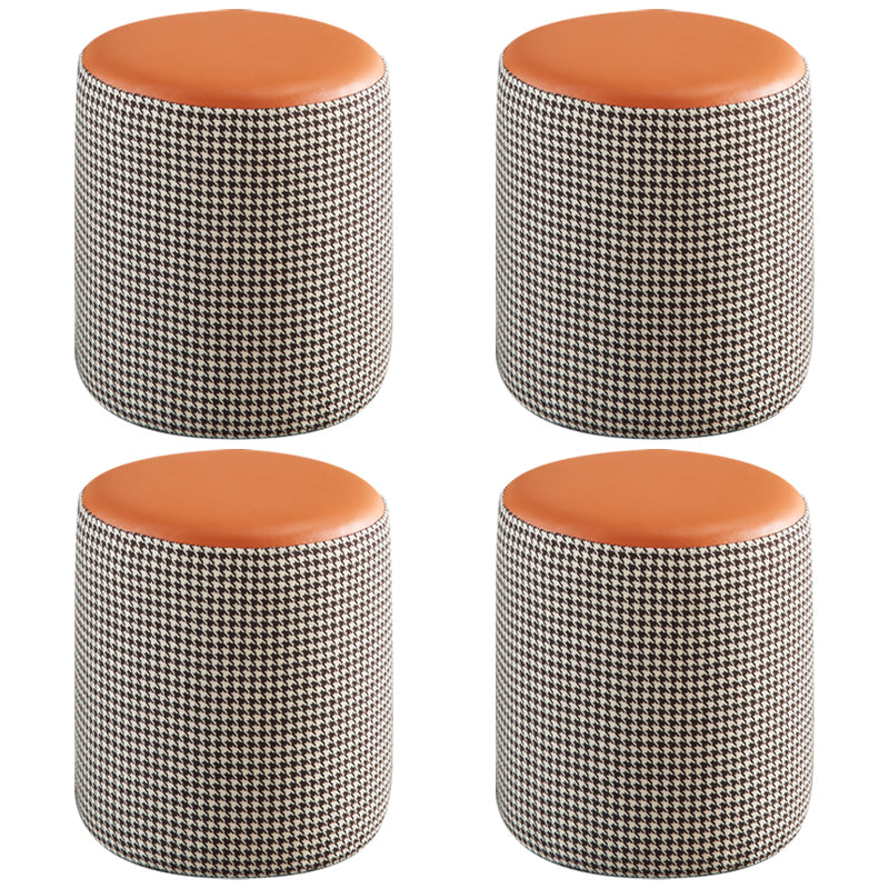 Modern Water Resistant Ottoman Circle Shape Orange Genuine Leather Cube