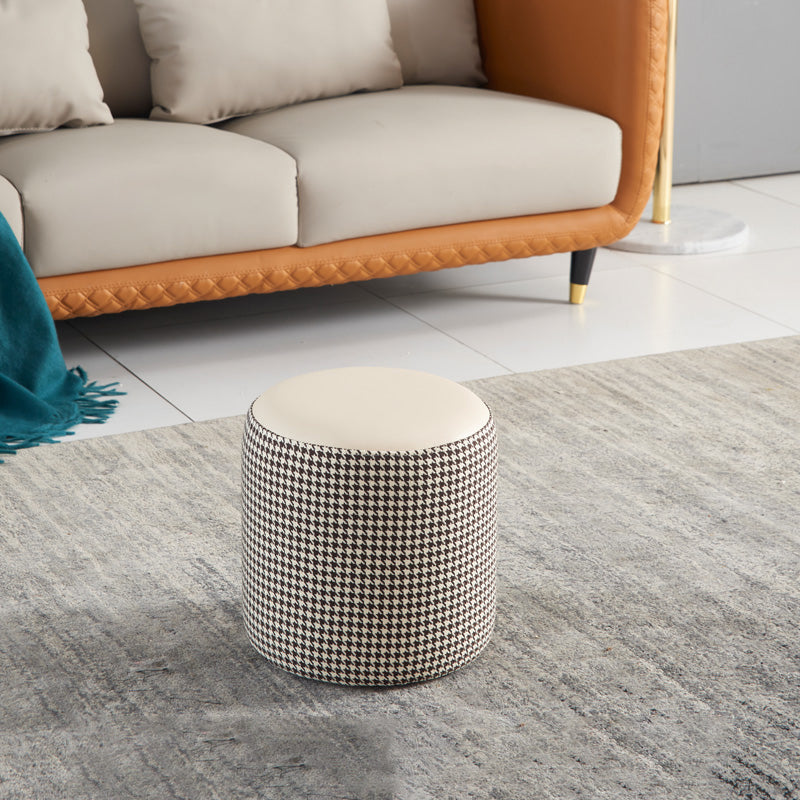 Modern Water Resistant Ottoman Circle Shape Orange Genuine Leather Cube