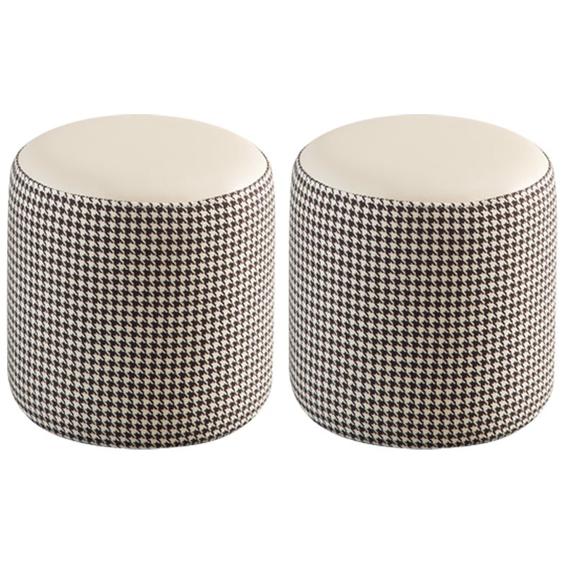 Modern Water Resistant Ottoman Circle Shape Orange Genuine Leather Cube