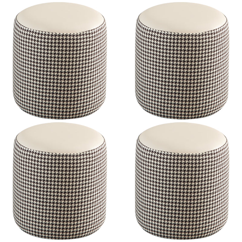 Modern Water Resistant Ottoman Circle Shape Orange Genuine Leather Cube