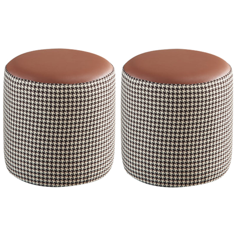 Modern Water Resistant Ottoman Circle Shape Orange Genuine Leather Cube