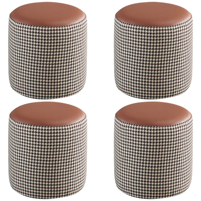 Modern Water Resistant Ottoman Circle Shape Orange Genuine Leather Cube