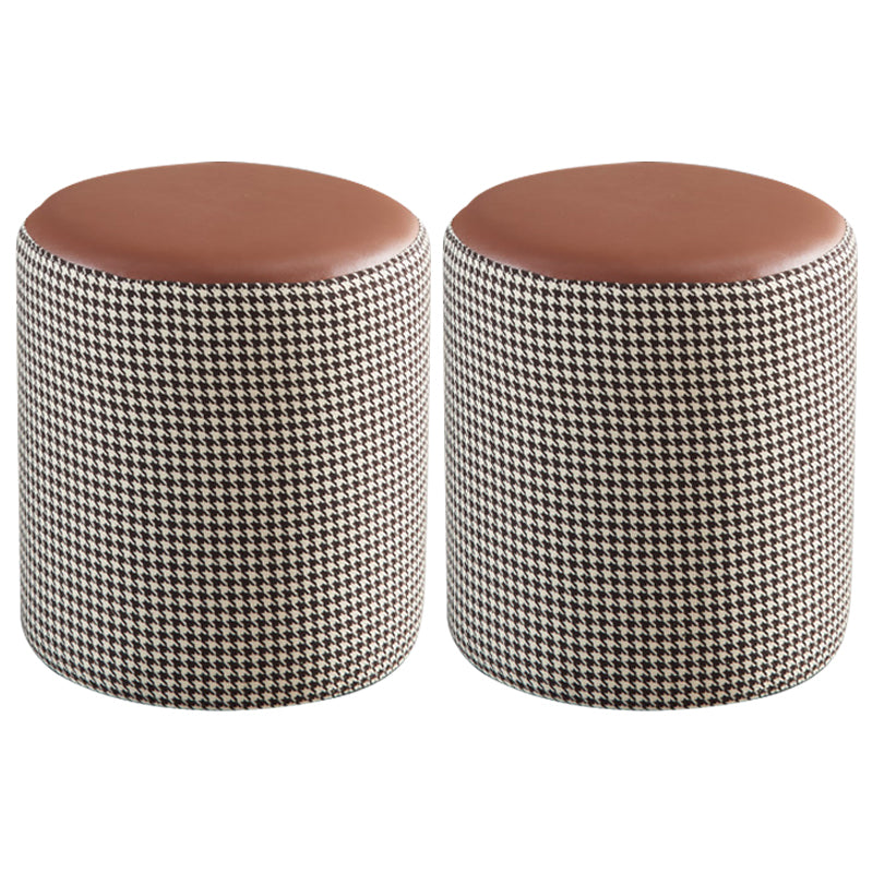 Modern Water Resistant Ottoman Circle Shape Orange Genuine Leather Cube