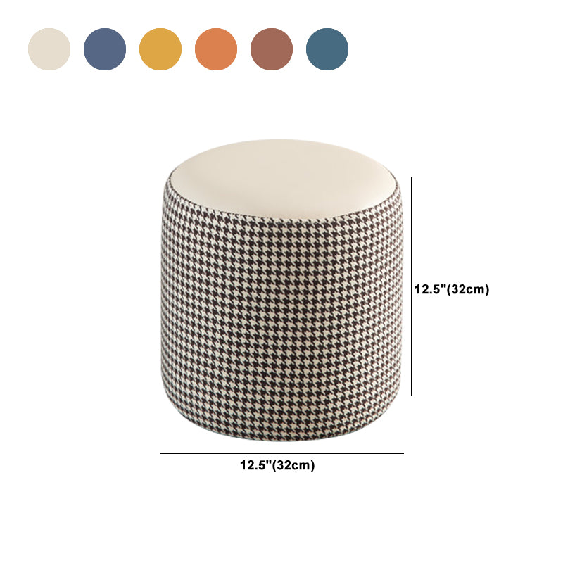 Modern Water Resistant Ottoman Circle Shape Orange Genuine Leather Cube