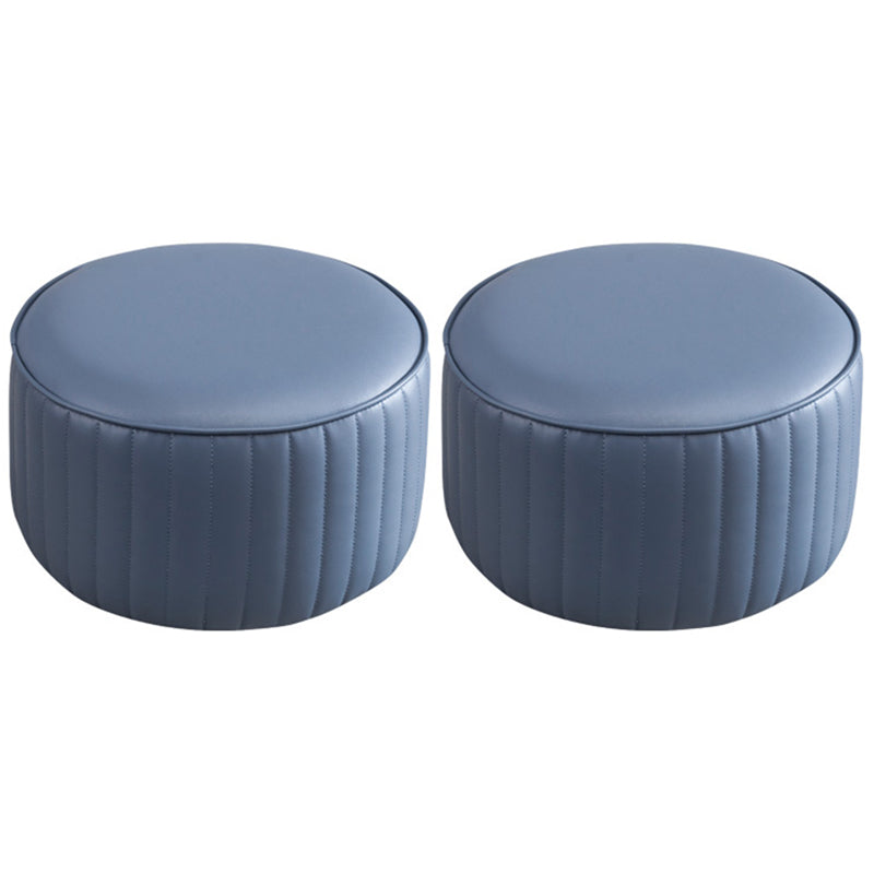 Modern Round Ottoman Solid Color Leather Water Resistant Footstool Ottoman