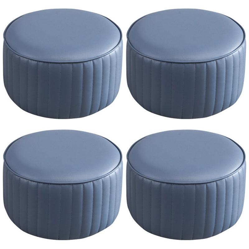 Modern Round Ottoman Solid Color Leather Water Resistant Footstool Ottoman