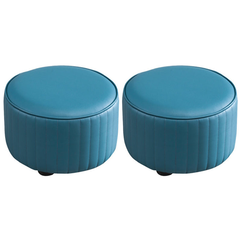 Modern Round Ottoman Solid Color Leather Water Resistant Footstool Ottoman