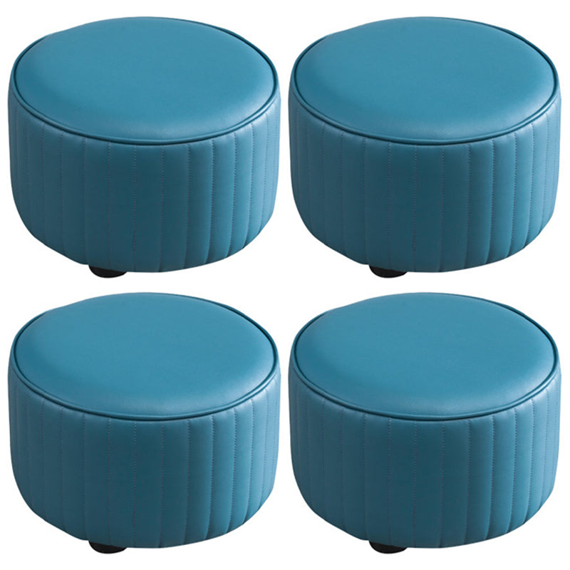Modern Round Ottoman Solid Color Leather Water Resistant Footstool Ottoman