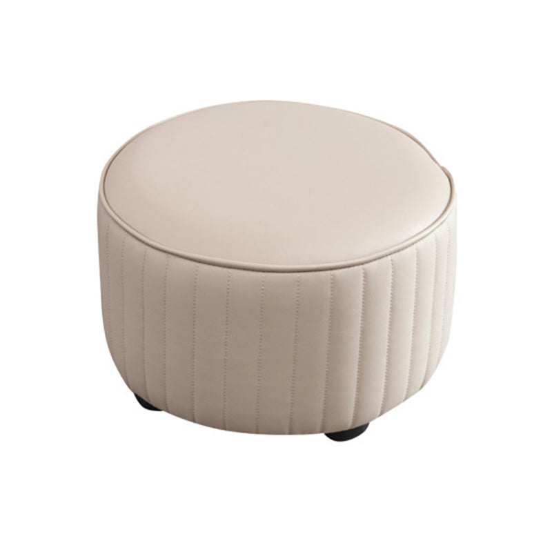 Modern Round Ottoman Solid Color Leather Water Resistant Footstool Ottoman