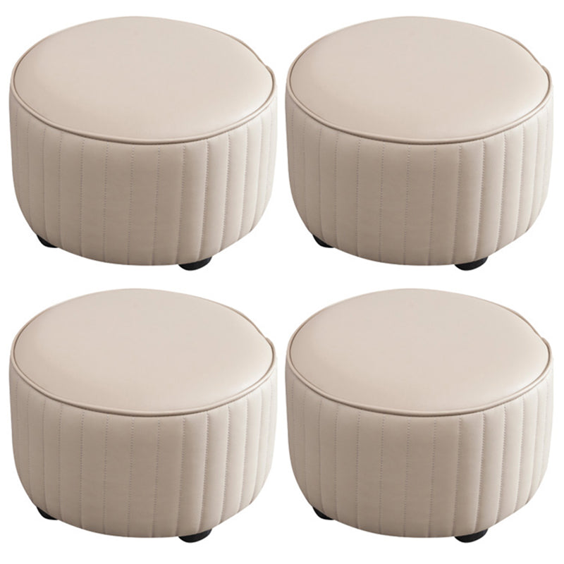 Modern Round Ottoman Solid Color Leather Water Resistant Footstool Ottoman