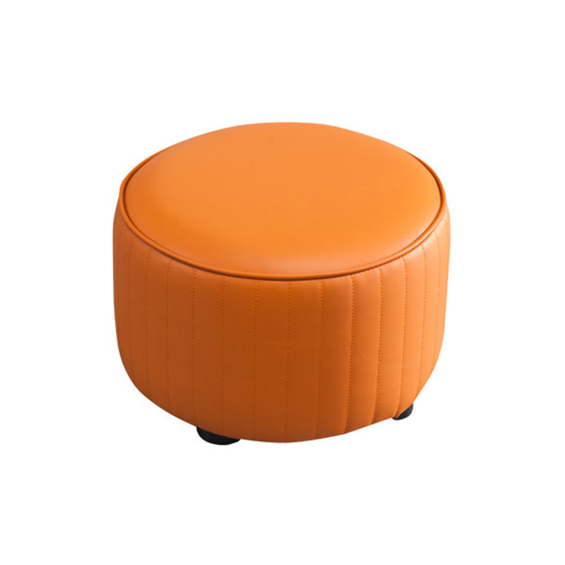 Modern Round Ottoman Solid Color Leather Water Resistant Footstool Ottoman