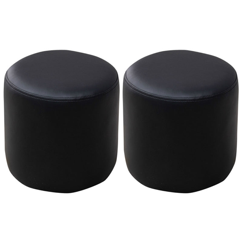 Modern Round Ottoman Solid Color Leather Water Resistant Footstool Ottoman