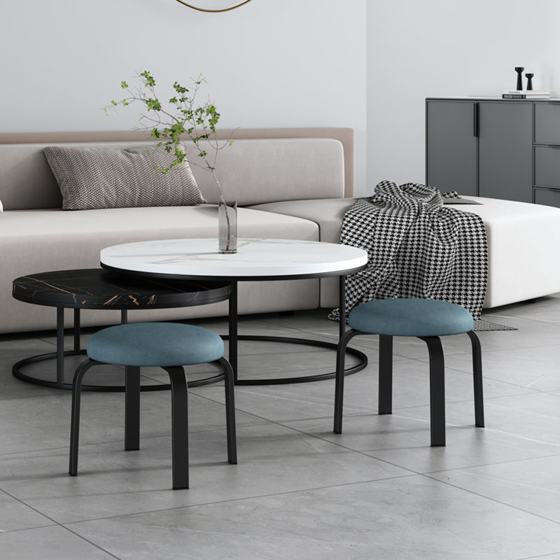 Footstool Ottoman Tear Resistant Solid Glam Cotton Blend Round Ottoman