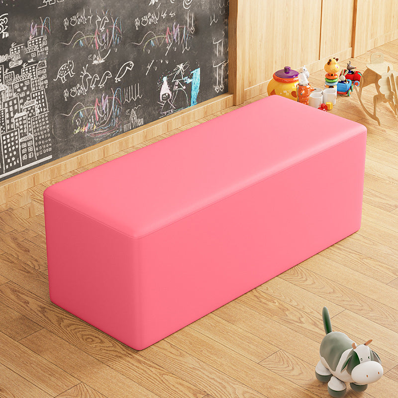 Contemporary Pouf Ottoman Faux Leather Upholstered Solid Color Square Ottoman