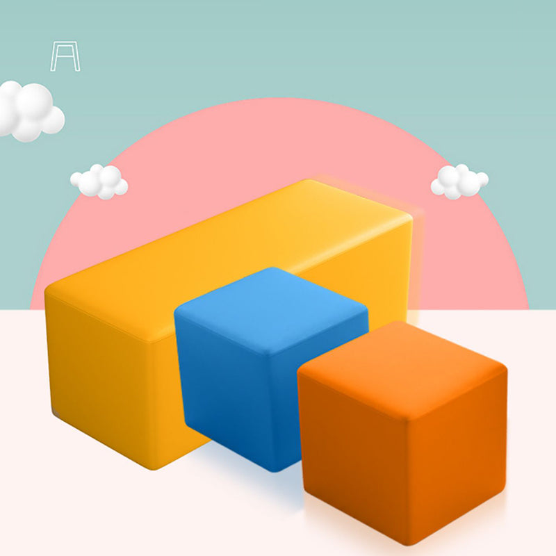 Contemporary Pouf Ottoman Faux Leather Upholstered Solid Color Square Ottoman