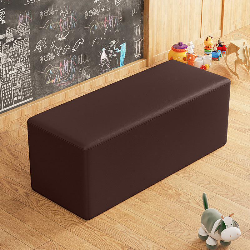 Contemporary Pouf Ottoman Faux Leather Upholstered Solid Color Square Ottoman