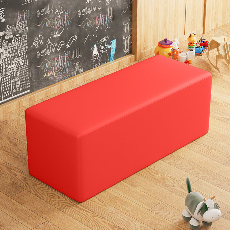 Contemporary Pouf Ottoman Faux Leather Upholstered Solid Color Square Ottoman