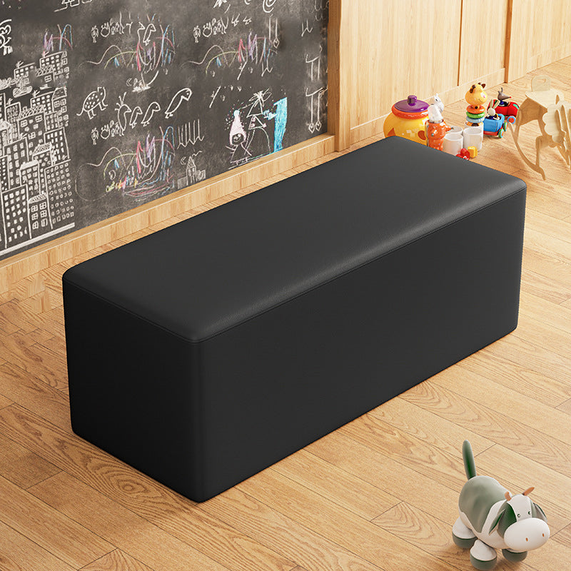 Contemporary Pouf Ottoman Faux Leather Upholstered Solid Color Square Ottoman