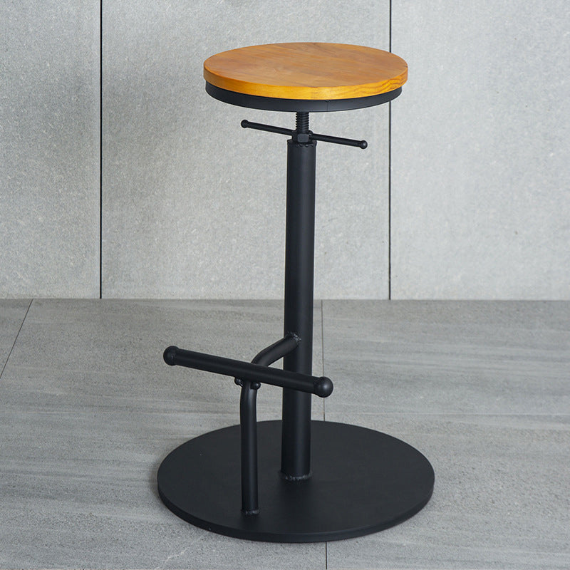 Industrial Metal Barstool Low Back Wood Counter Stool in Matte Finish