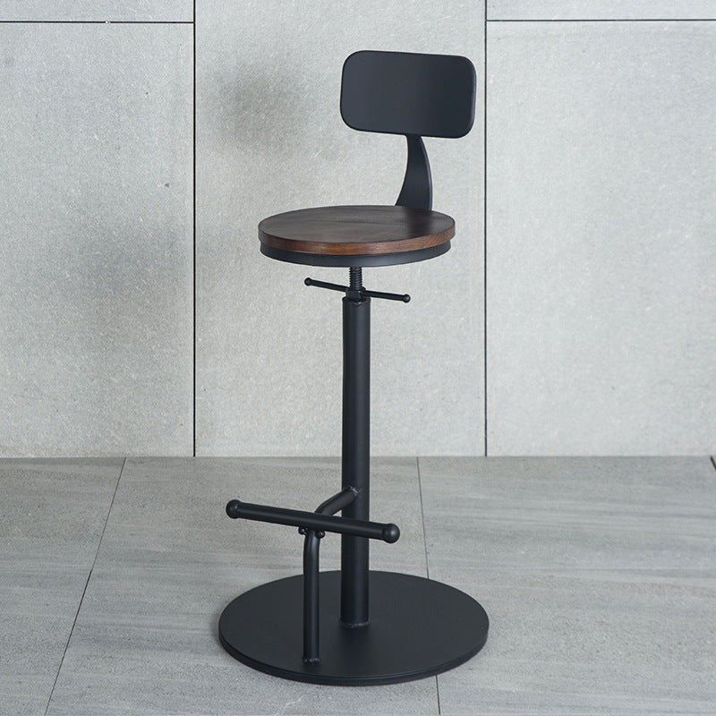 Industrial Metal Barstool Low Back Wood Counter Stool in Matte Finish