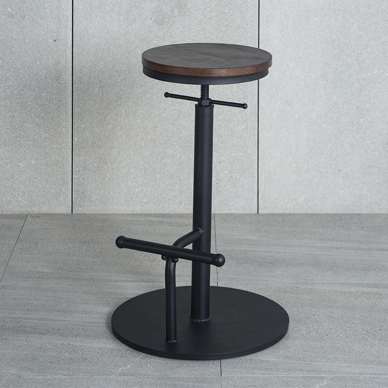 Industrial Metal Barstool Low Back Wood Counter Stool in Matte Finish
