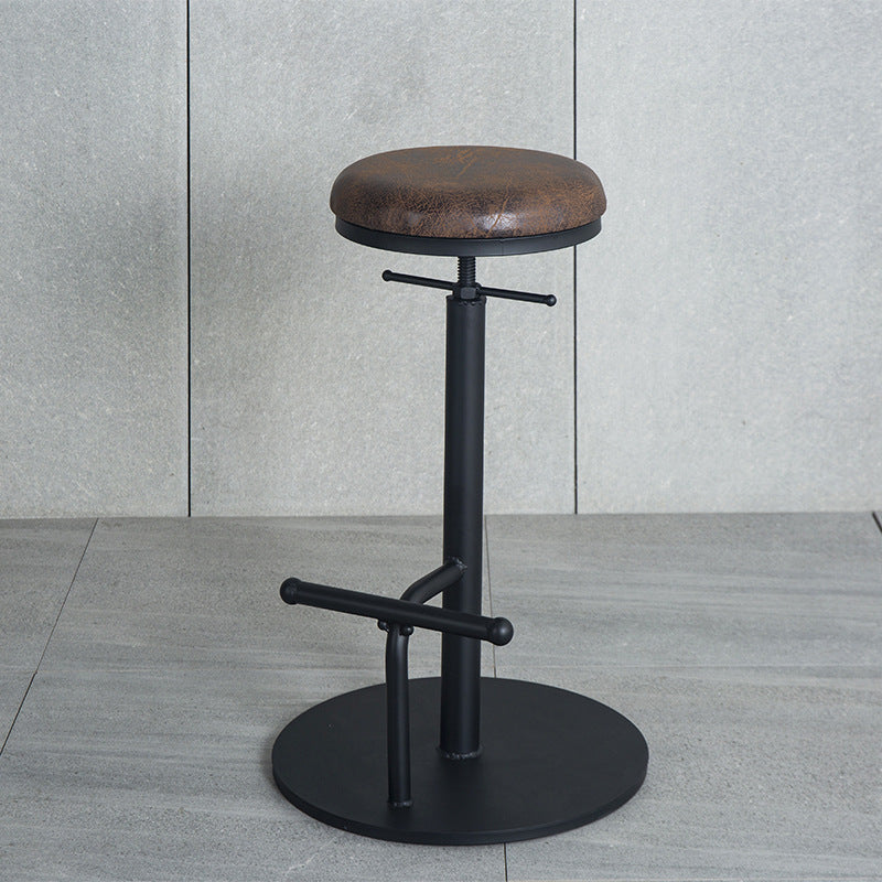Industrial Metal Barstool Low Back Wood Counter Stool in Matte Finish