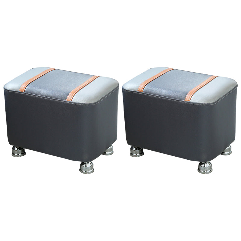 Contemporary Standard Faux Leather Upholstered Patchwork Rectangle Ottoman Indoor