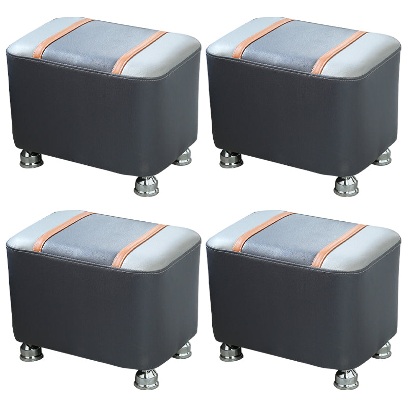 Contemporary Standard Faux Leather Upholstered Patchwork Rectangle Ottoman Indoor