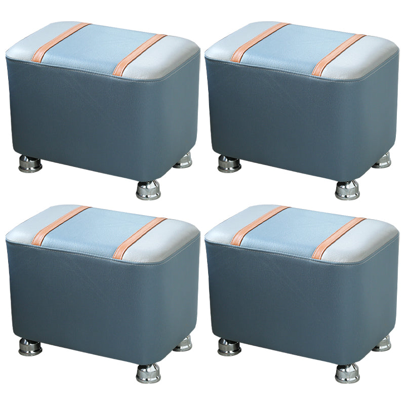 Contemporary Standard Faux Leather Upholstered Patchwork Rectangle Ottoman Indoor