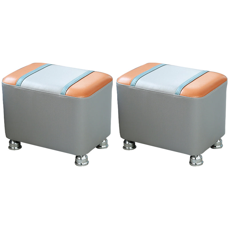 Contemporary Standard Faux Leather Upholstered Patchwork Rectangle Ottoman Indoor