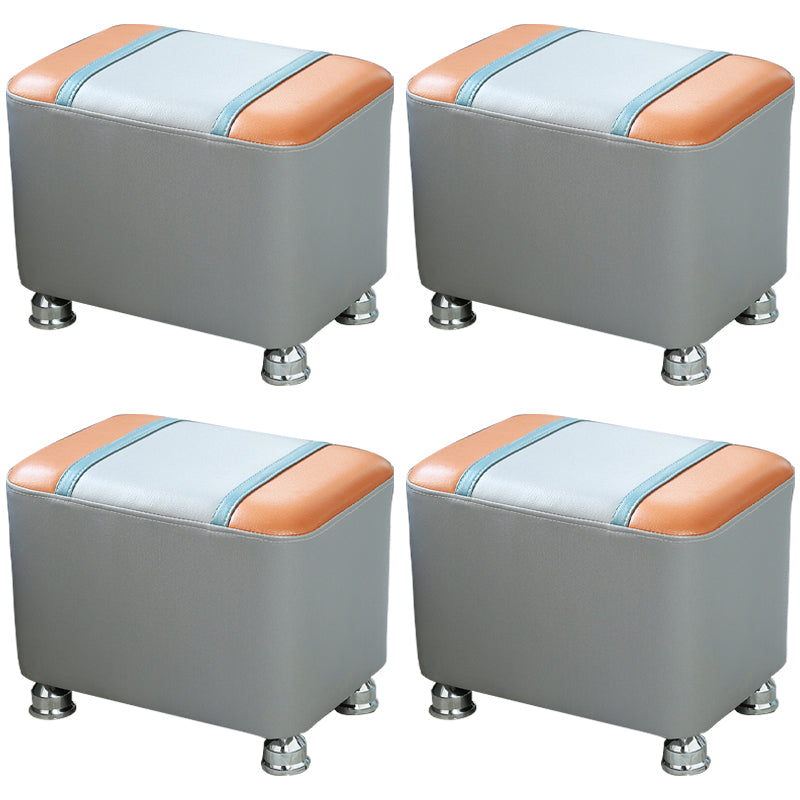 Contemporary Standard Faux Leather Upholstered Patchwork Rectangle Ottoman Indoor