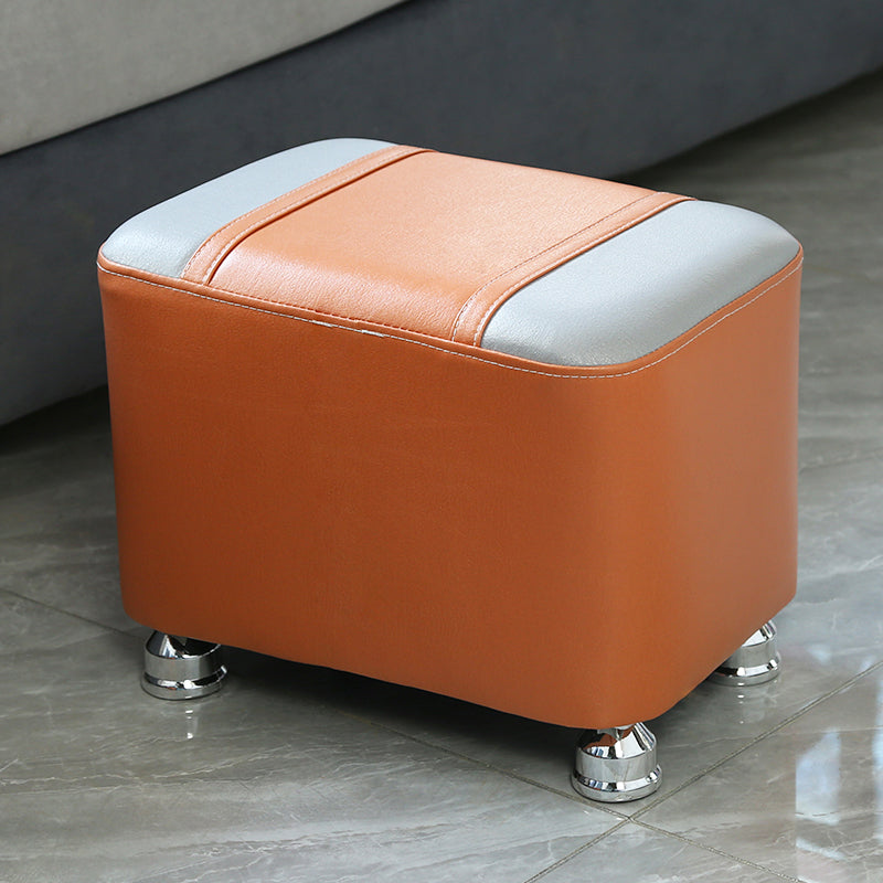 Contemporary Standard Faux Leather Upholstered Patchwork Rectangle Ottoman Indoor