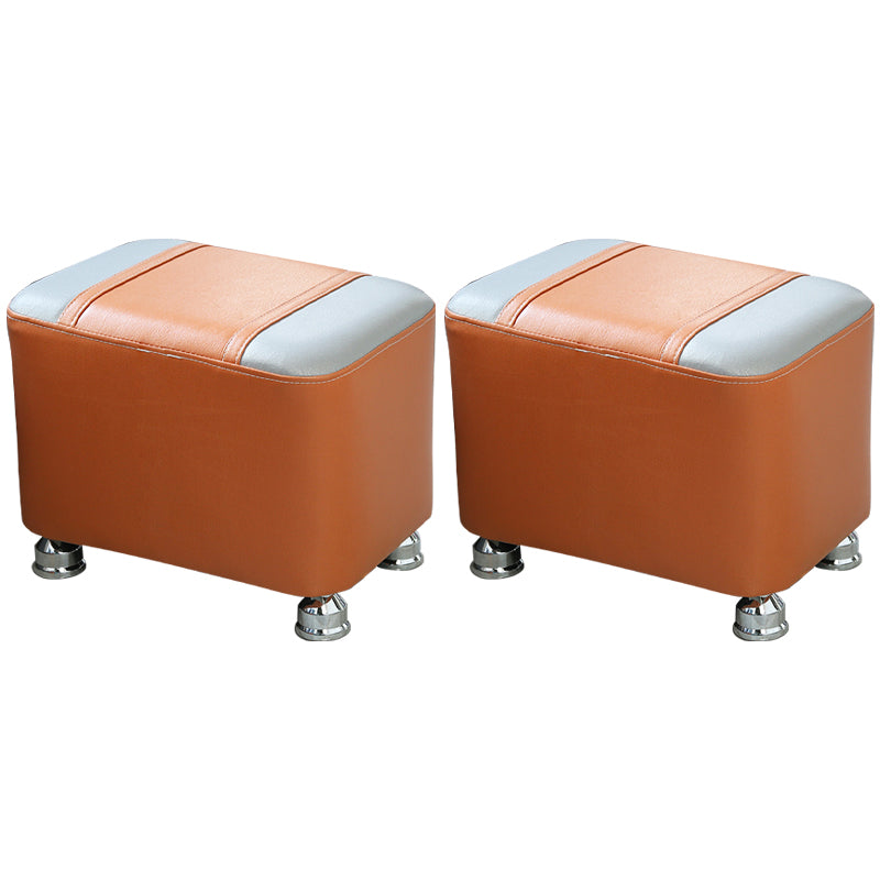 Contemporary Standard Faux Leather Upholstered Patchwork Rectangle Ottoman Indoor