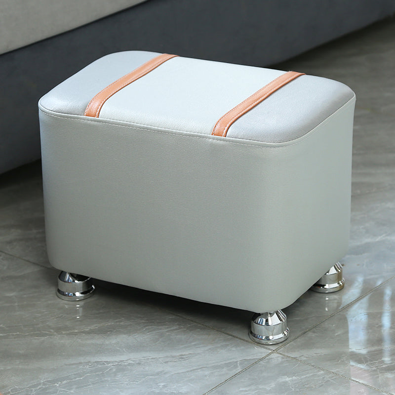 Contemporary Standard Faux Leather Upholstered Patchwork Rectangle Ottoman Indoor