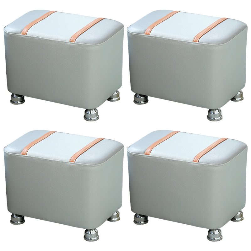 Contemporary Standard Faux Leather Upholstered Patchwork Rectangle Ottoman Indoor