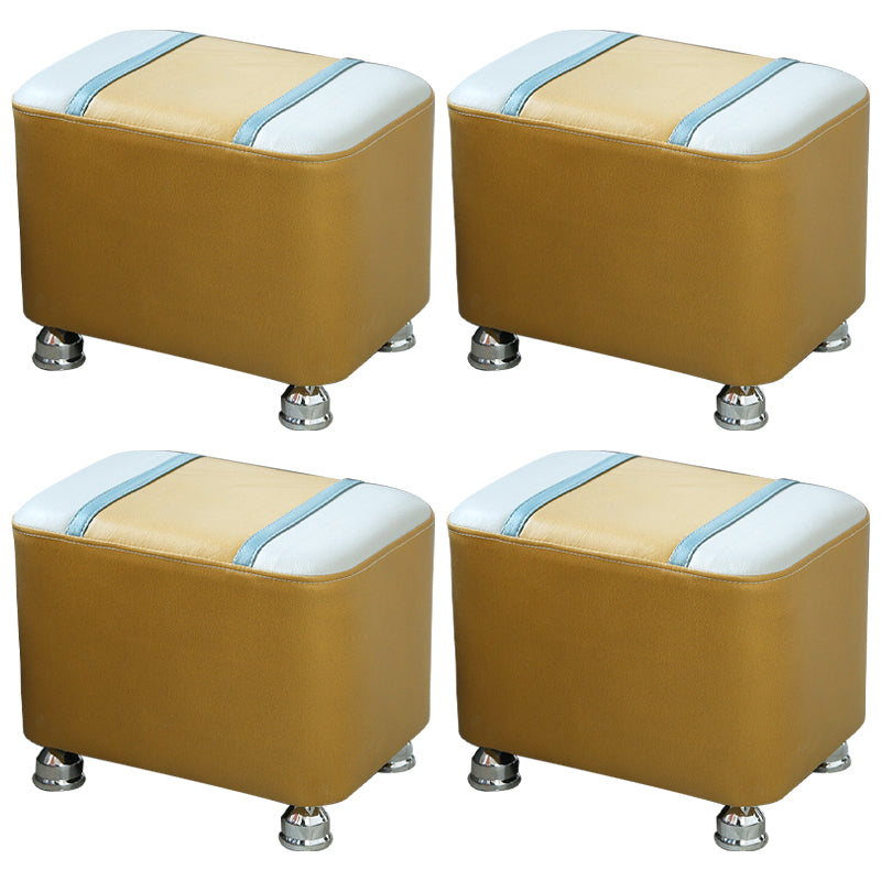 Contemporary Standard Faux Leather Upholstered Patchwork Rectangle Ottoman Indoor