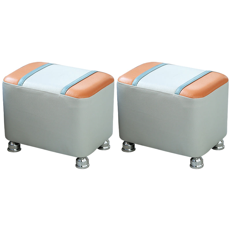 Contemporary Standard Faux Leather Upholstered Patchwork Rectangle Ottoman Indoor