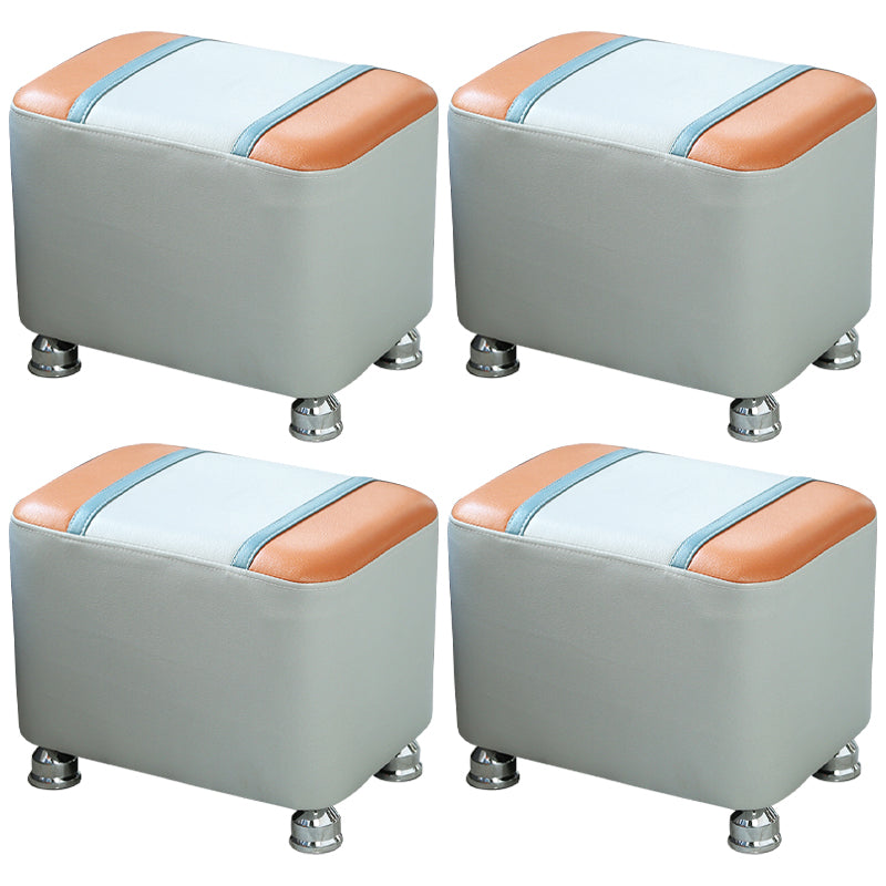 Contemporary Standard Faux Leather Upholstered Patchwork Rectangle Ottoman Indoor