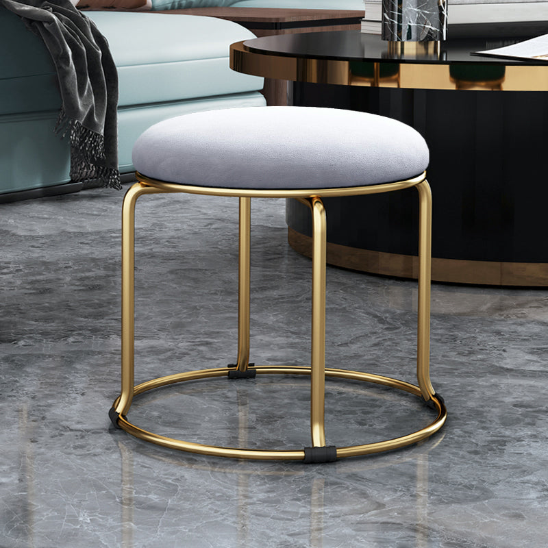 Glam Velvet Pouf Ottoman Plain Round Metal Frame Fade Resistant Boucle Pouf