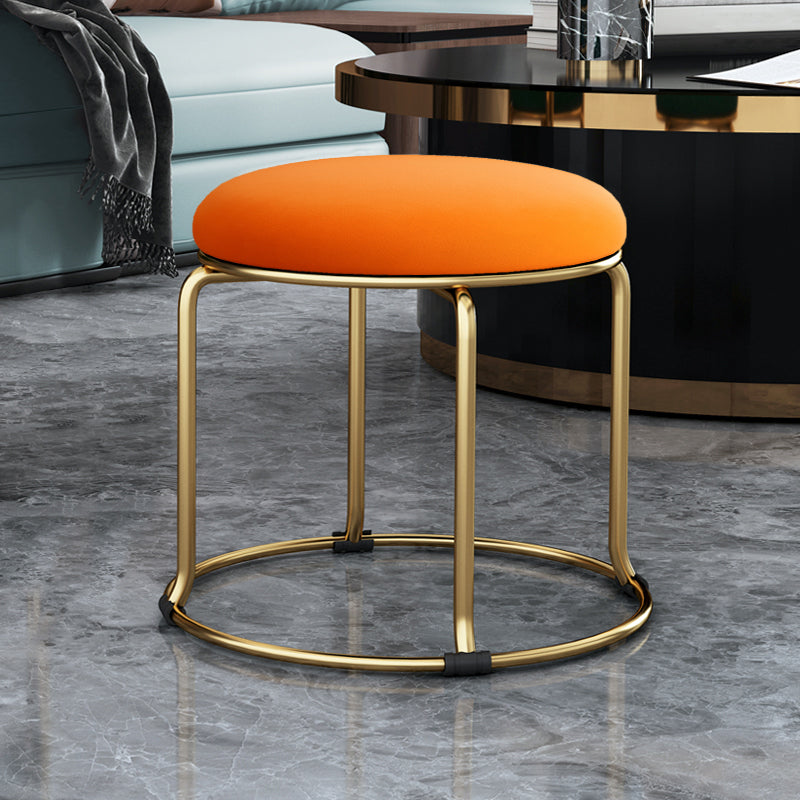 Glam Velvet Pouf Ottoman Plain Round Metal Frame Fade Resistant Boucle Pouf