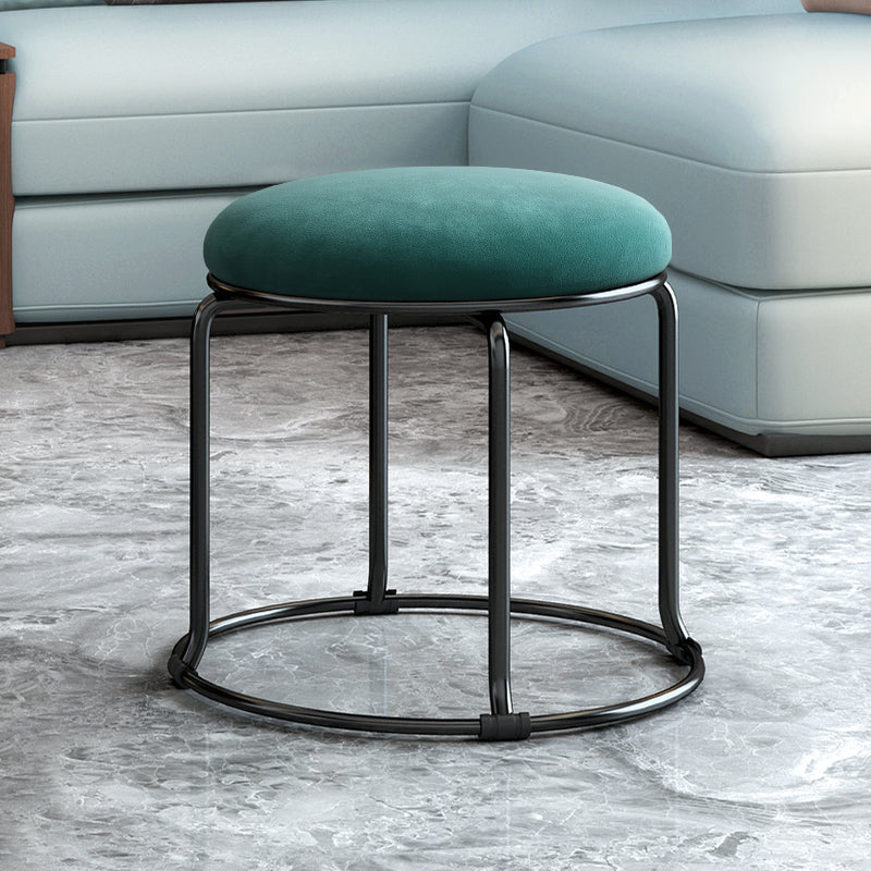 Glam Velvet Pouf Ottoman Plain Round Metal Frame Fade Resistant Boucle Pouf