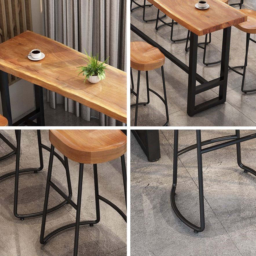 Modern 1/9 Pieces Bar Table Set Rectangle Pine Wood Counter Table with Stools for Cafe