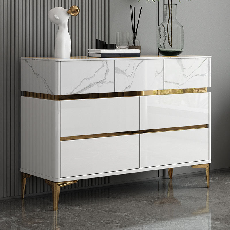 Glam Stone Bedroom Chest 16" Wide Storage Chest in White with Drawers