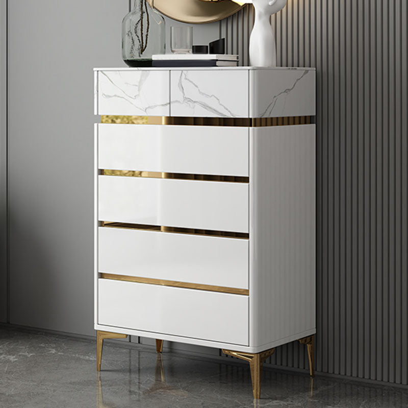 Glam Stone Bedroom Chest 16" Wide Storage Chest in White with Drawers