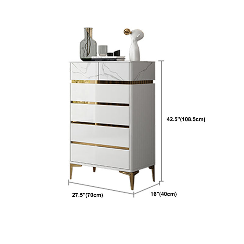 Glam Stone Bedroom Chest 16" Wide Storage Chest in White with Drawers