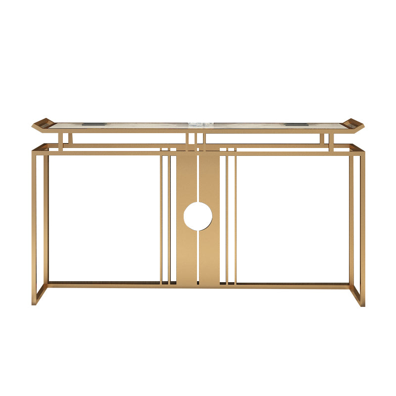 11" Wide Glam Accent Table Stone Gold Rectangle Console Accent Table