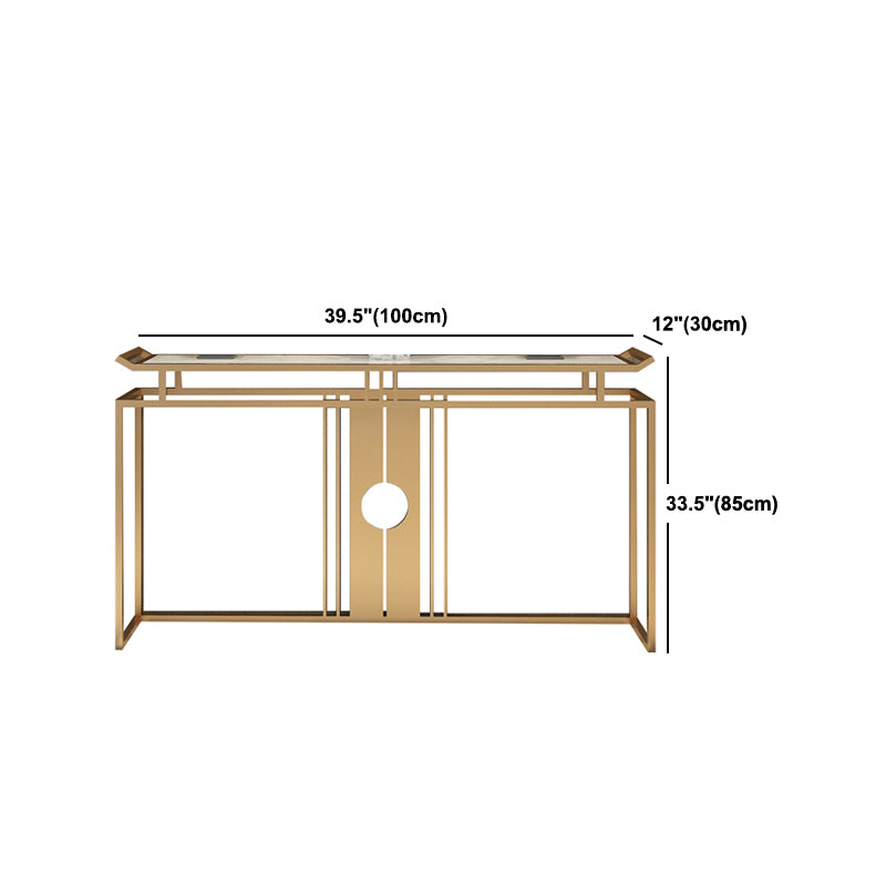 11" Wide Glam Accent Table Stone Gold Rectangle Console Accent Table