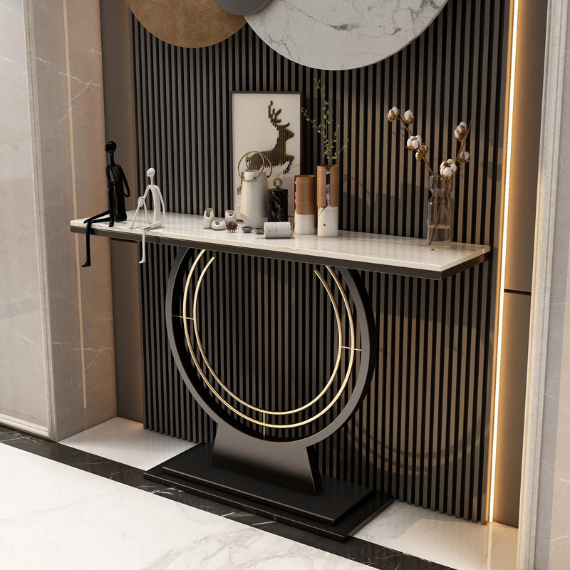 Modern Stone Console Table Rectangle End Table with Shelf for Hall