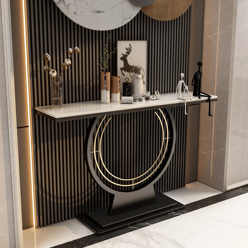 Modern Stone Console Table Rectangle End Table with Shelf for Hall